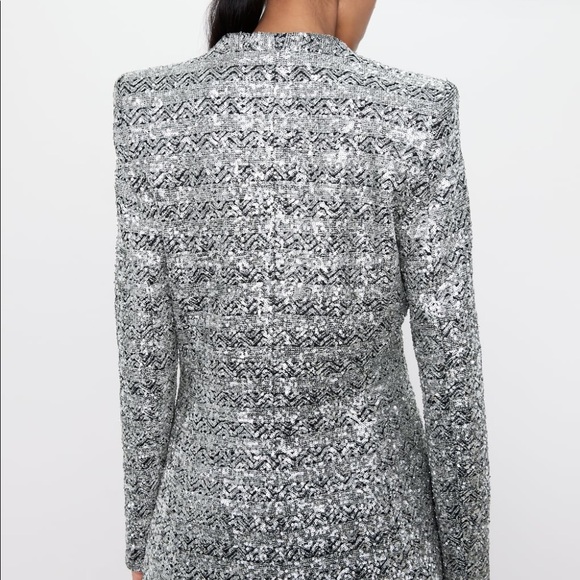 ZARA Silver Sequin Blazer - Picture 6 of 6